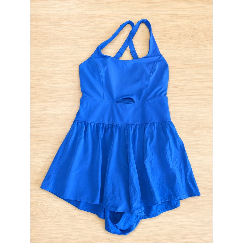 WISKII Active Blue Tennis Dress Romper Built-In Shorts Crisscross Back XS/S